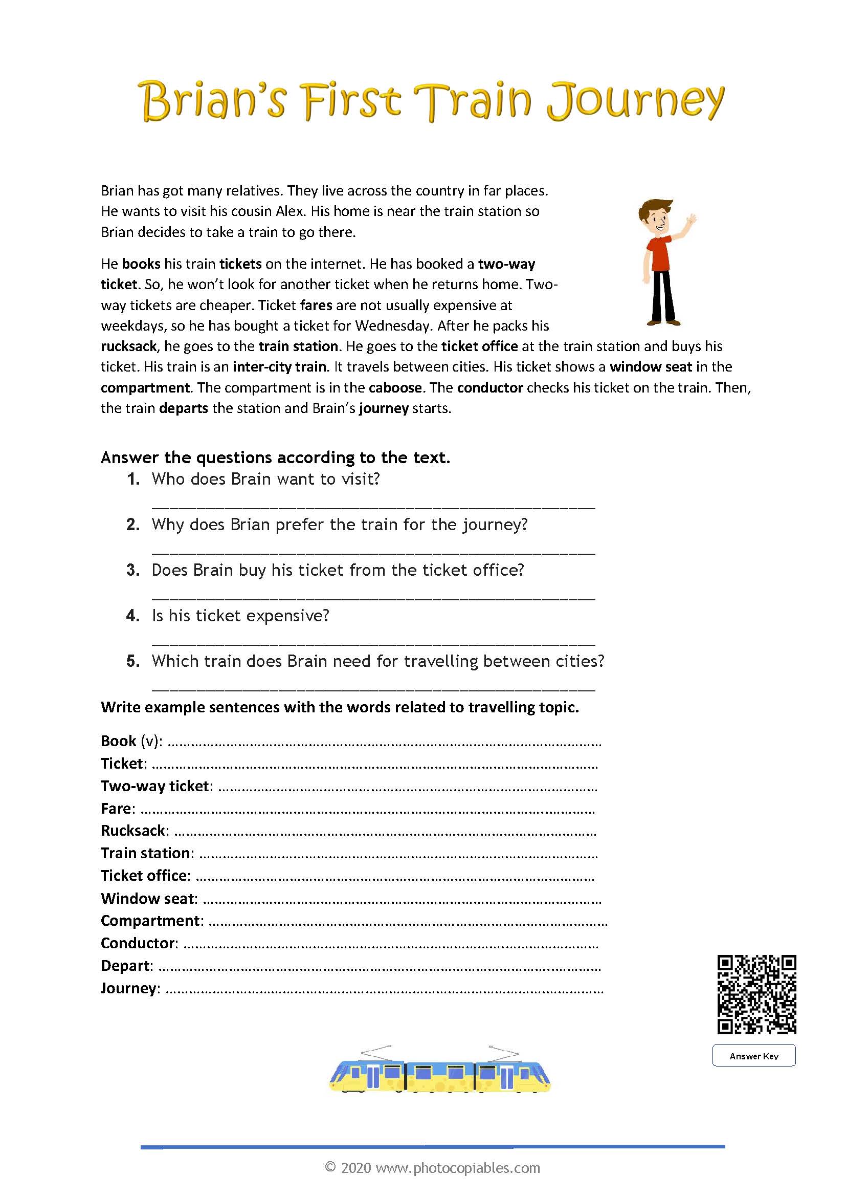 Brian’s First Train Journey Reading Text photocopiables